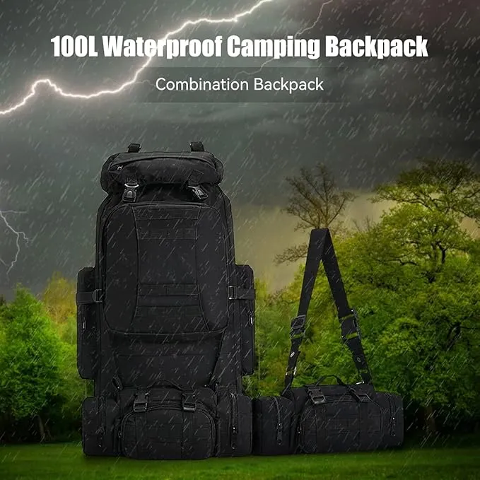 100L Camping Hiking Backpack,Molle military Tactical rucksack backpack,Waterproof Lightweight Hiking Backpack (Black-C)