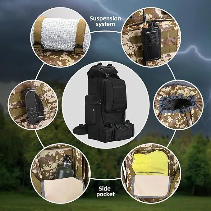 100L Camping Hiking Backpack,Molle military Tactical rucksack backpack,Waterproof Lightweight Hiking Backpack (Black-C)