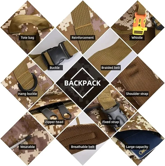 100L Camping Hiking Backpack,Molle military Tactical rucksack backpack,Waterproof Lightweight Hiking Backpack (Black-C)