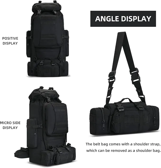 100L Camping Hiking Backpack,Molle military Tactical rucksack backpack,Waterproof Lightweight Hiking Backpack (Black-C)