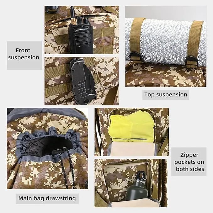 100L Camping Hiking Backpack,Molle military Tactical rucksack backpack,Waterproof Lightweight Hiking Backpack (Black-C)