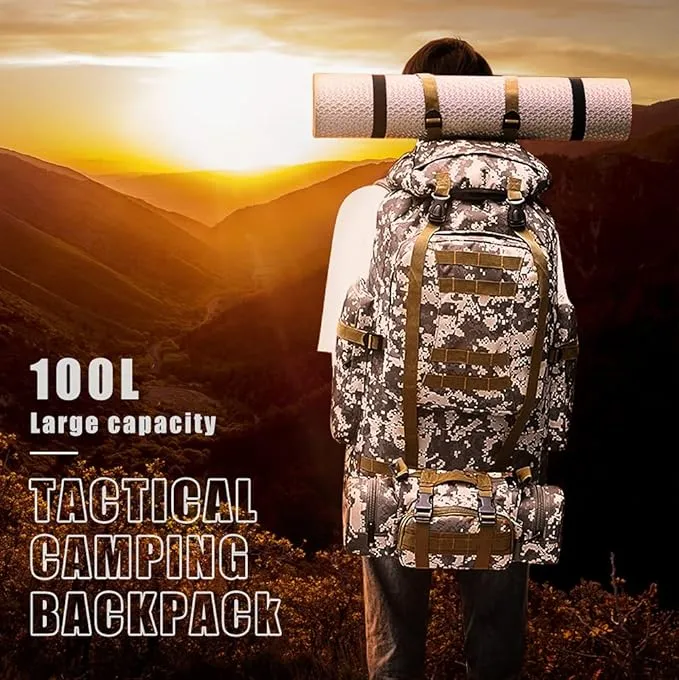 100L Camping Hiking Backpack,Molle military Tactical rucksack backpack,Waterproof Lightweight Hiking Backpack (Black-C)