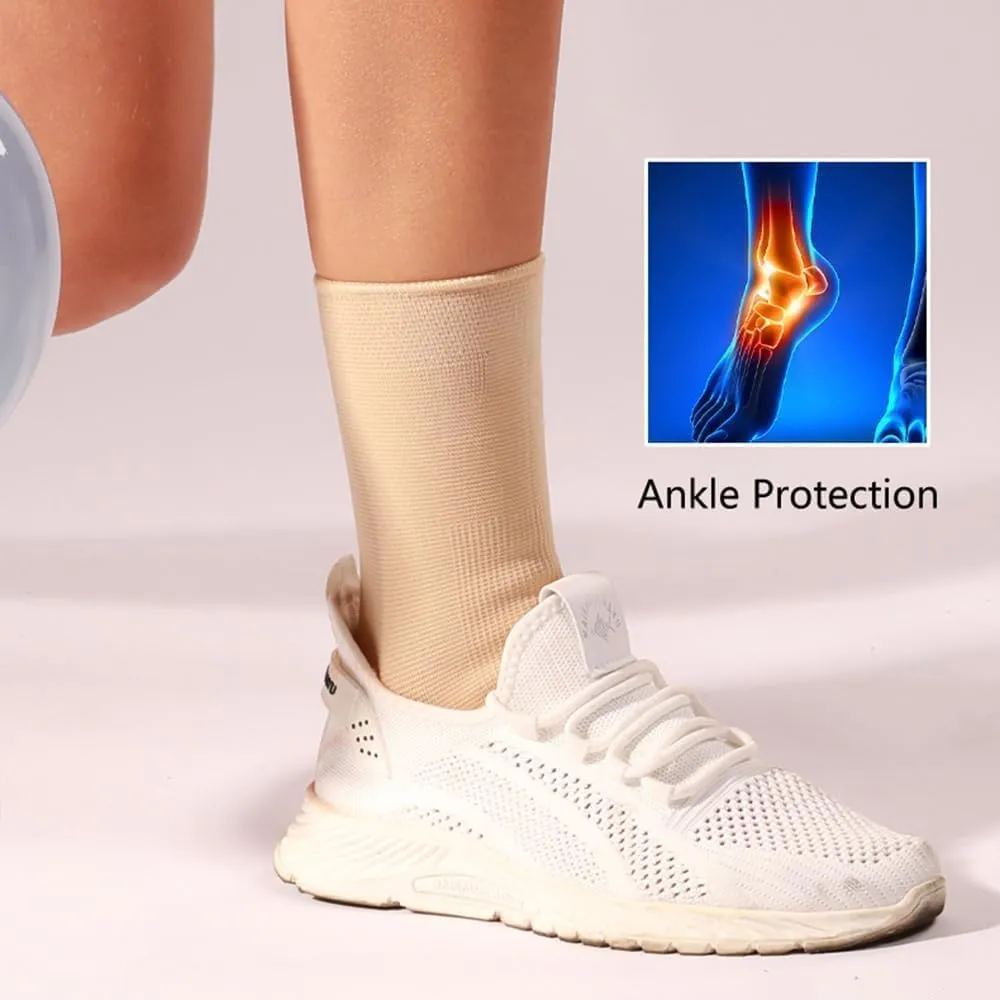 2 Pack Ankle Brace Compression Sleeve, Ankle Wrap & Ankle Support for Women & Men, Ankle Compression Sock for Sprain, Swelling, Plantar Fasciitis, Tobillera (L/XL Nude)