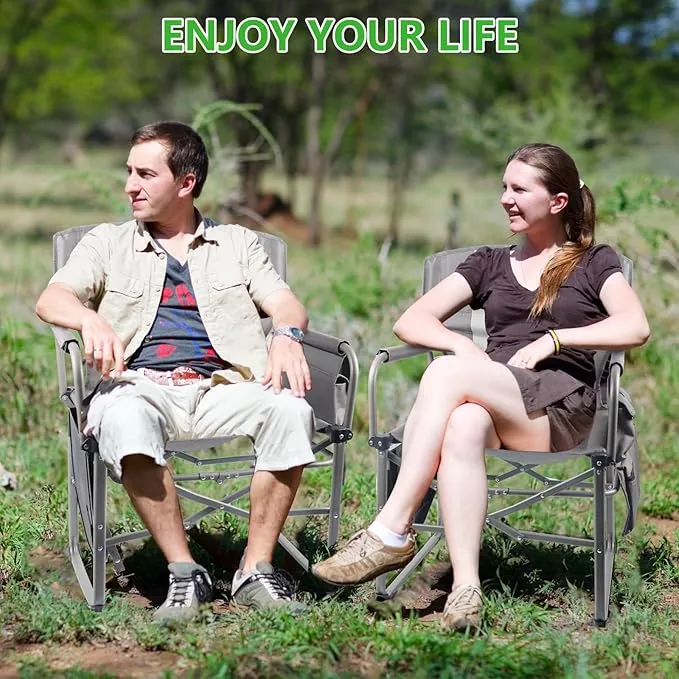 2 Pack Camping Chairs, Heavy Duty Directors Chair,Outdoor Lawn Chairs,Adults Folding Chairs with Side Table and Storage Pockets for Ouside Camping, Lawn, Sports Fishing and Picnic