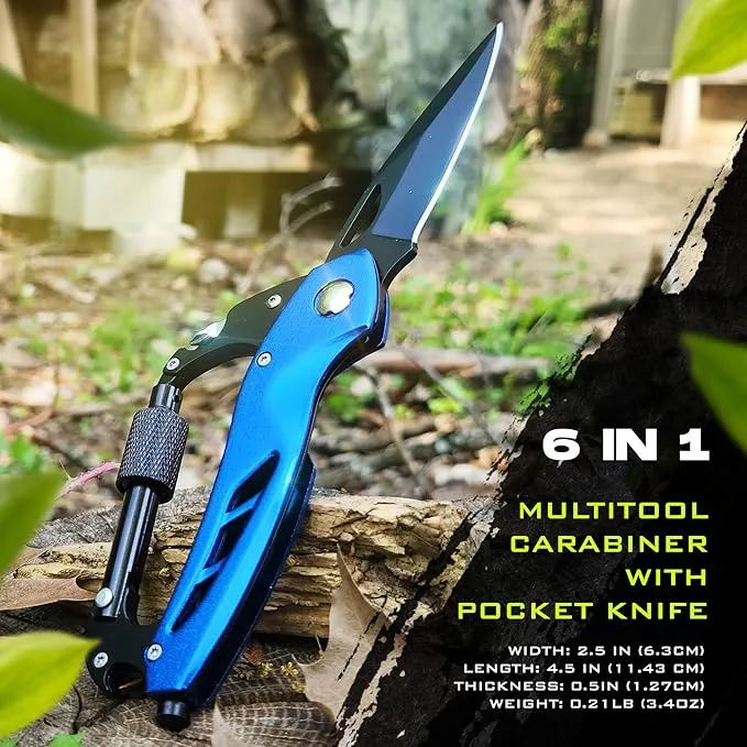 2-Pack Outdoor Carabiner Multitool, Carabiner Knife, EDC Pocket Knife Survival Gear with Glass Breaker