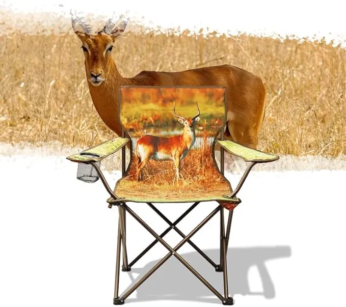2 Pcs Animal Pattern Camping Chair,Folding Backpacking Lightweight Beach Chair w/Cup Holder,Side Pocket,Carry Bag,Portable Adults Lawn Chair for Family Outdoor,Hiking,Antelope