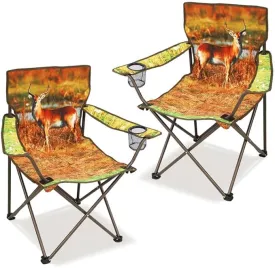 2 Pcs Animal Pattern Camping Chair,Folding Backpacking Lightweight Beach Chair w/Cup Holder,Side Pocket,Carry Bag,Portable Adults Lawn Chair for Family Outdoor,Hiking,Antelope