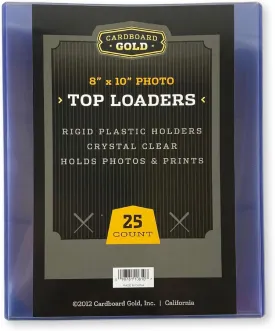 (25 Pack) Cardboard Gold 8x10 Top Loaders - Crystal Clear PVC Holders for Photos, Prints & Documents - Rigid & Non-Harmful Material, No Plasticizers - Protect, Store & Display 8x10 Photographs
