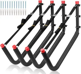 4 Pack Kayaks Storage Racks, 20.5 Inch Heavy Duty Canoe Hangers, Wall Mount Hooks for Stand Up Paddle Boards, Surfboards, SUP, Ski, Snow Board, Black   Red