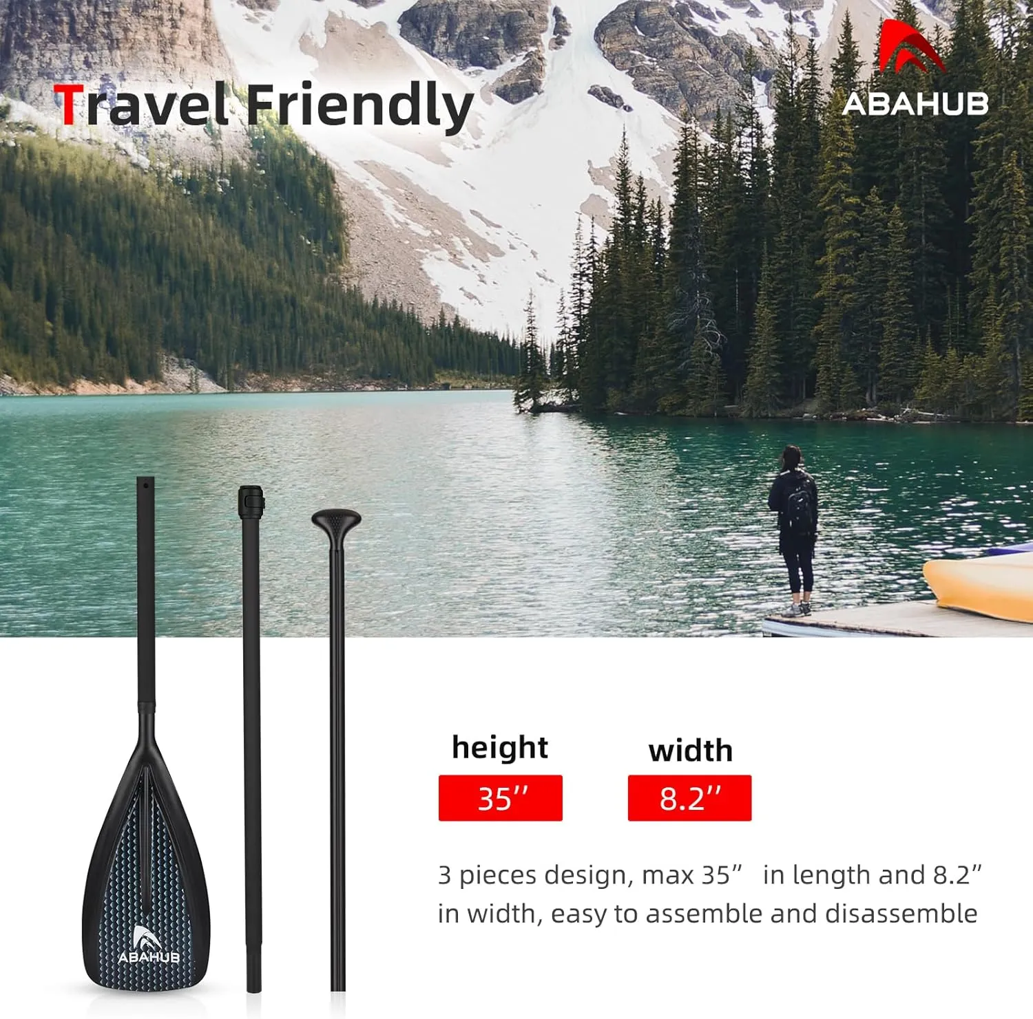 Abahub SUP Paddles - 3 Piece Adjustable Stand up Paddle - Lightweight Oar for Paddleboard, Aluminum Alloy PU Coated Shaft 68" - 84", Black/Blue/Green/Orange/Red/Yellow Plastic Nylon Blade