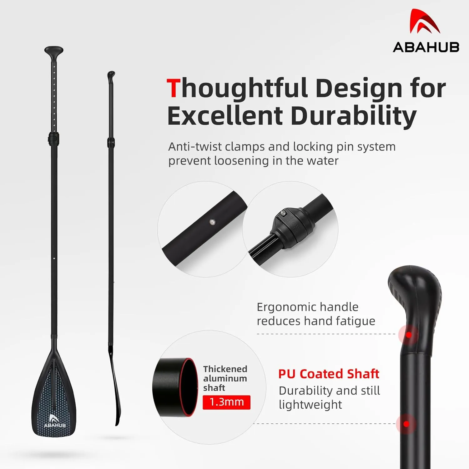 Abahub SUP Paddles - 3 Piece Adjustable Stand up Paddle - Lightweight Oar for Paddleboard, Aluminum Alloy PU Coated Shaft 68" - 84", Black/Blue/Green/Orange/Red/Yellow Plastic Nylon Blade