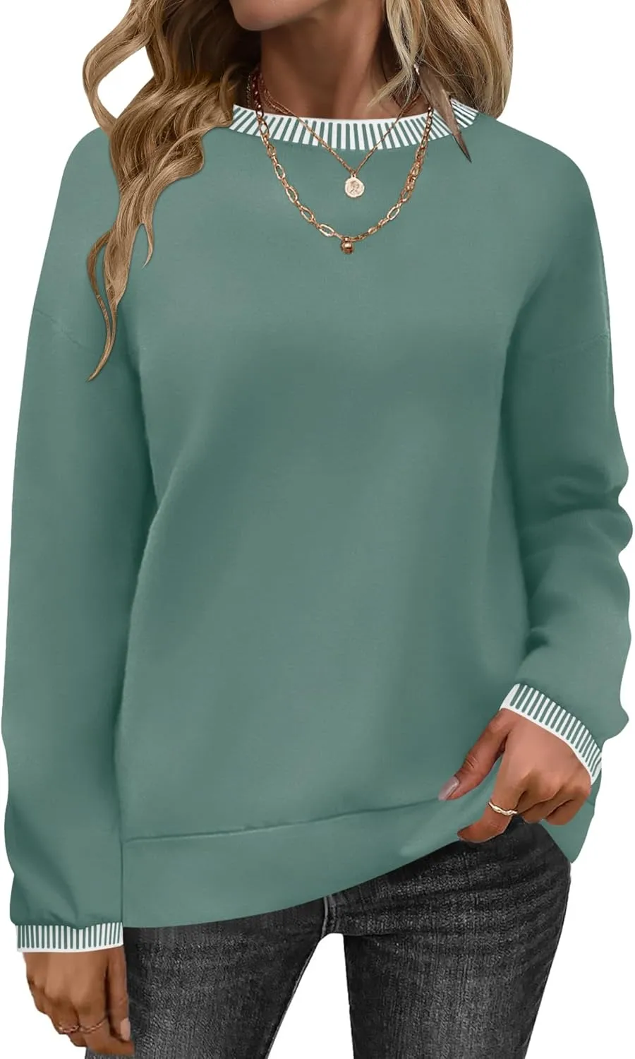 AKEWEI Womens Casual Crewneck Sweatshirts Long Sleeve Shirt Lightweight Tunic Pullover Tops S-XXL