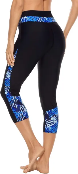 ALove Swim Pants for Women High Waisted Swimming Leggings Stretch Swim Capris Sporty Long Swim Board Shorts