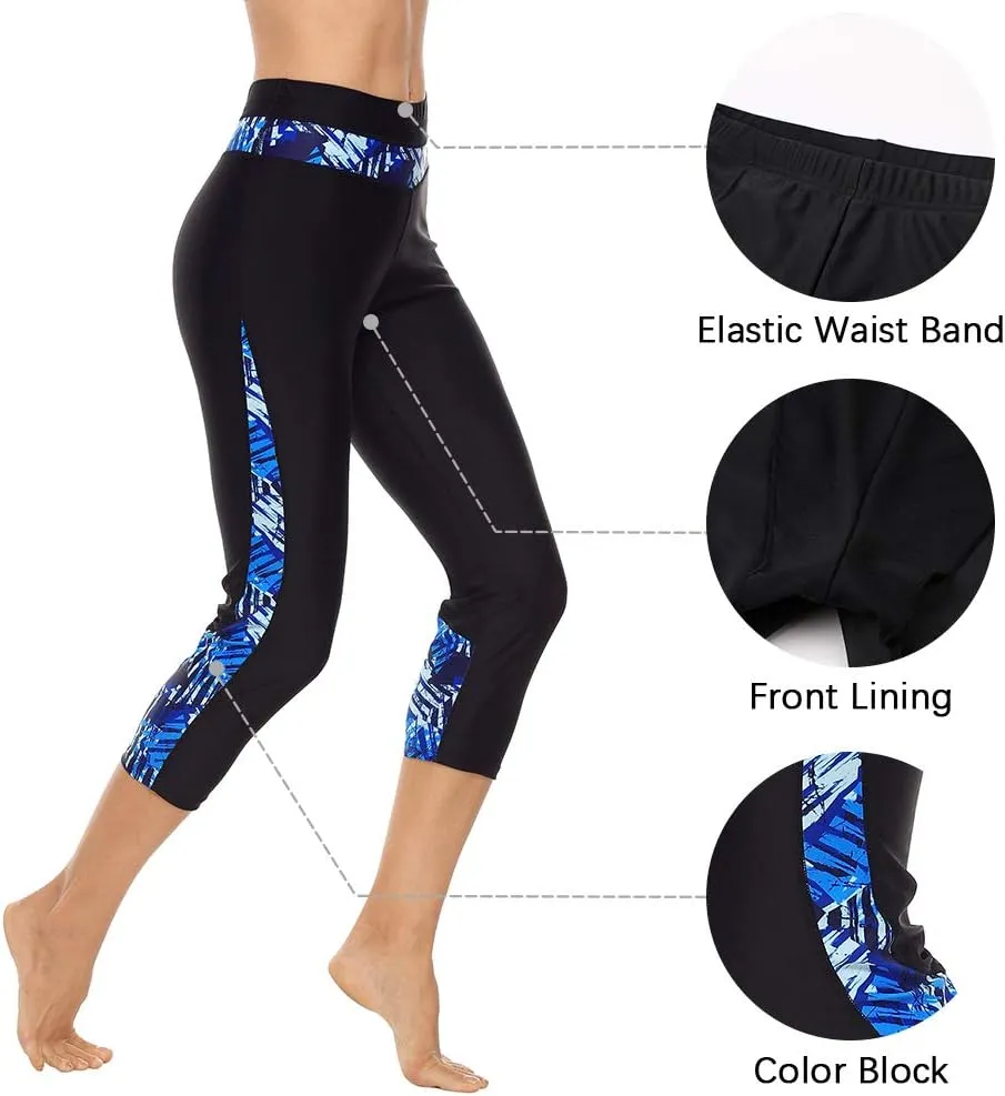 ALove Swim Pants for Women High Waisted Swimming Leggings Stretch Swim Capris Sporty Long Swim Board Shorts