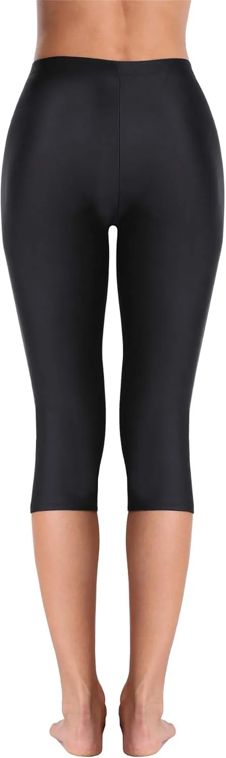 ALove Swim Pants for Women High Waisted Swimming Leggings Stretch Swim Capris Sporty Long Swim Board Shorts