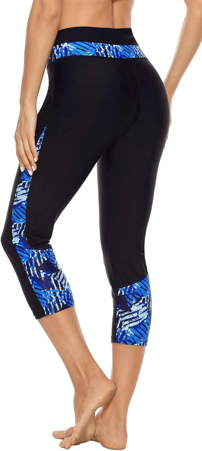 ALove Swim Pants for Women High Waisted Swimming Leggings Stretch Swim Capris Sporty Long Swim Board Shorts