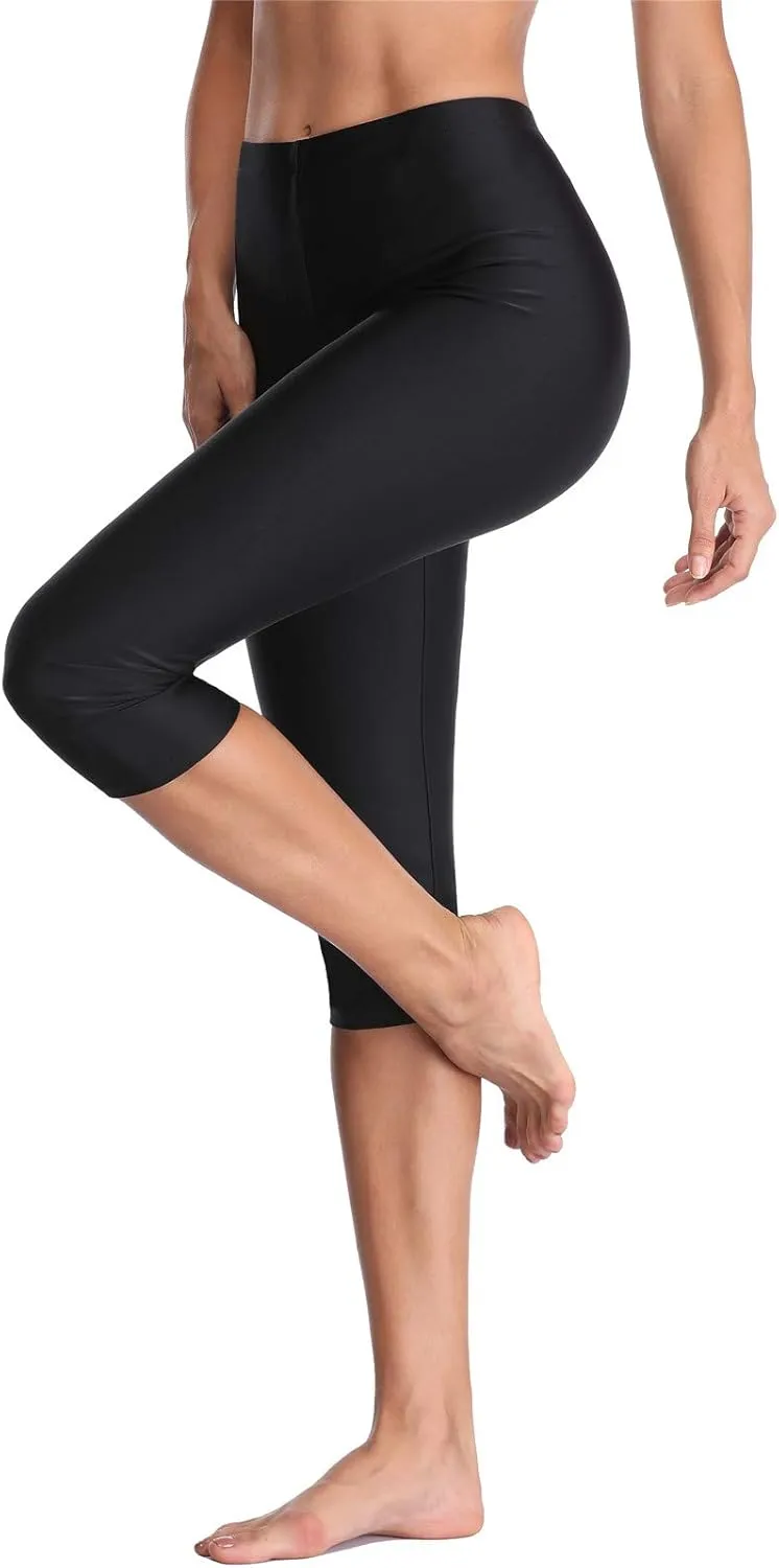 ALove Swim Pants for Women High Waisted Swimming Leggings Stretch Swim Capris Sporty Long Swim Board Shorts