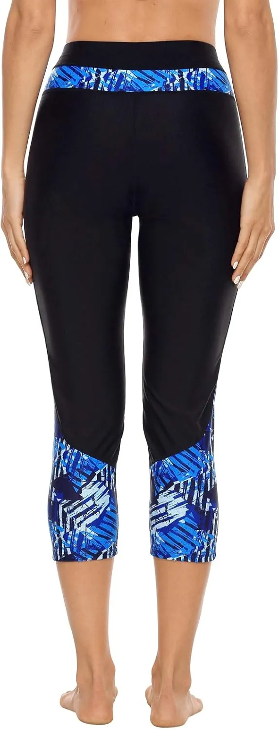 ALove Swim Pants for Women High Waisted Swimming Leggings Stretch Swim Capris Sporty Long Swim Board Shorts