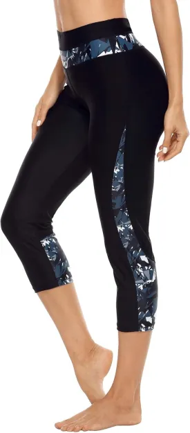 ALove Swim Pants for Women High Waisted Swimming Leggings Stretch Swim Capris Sporty Long Swim Board Shorts