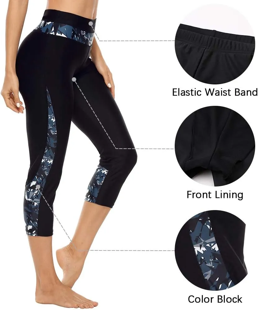 ALove Swim Pants for Women High Waisted Swimming Leggings Stretch Swim Capris Sporty Long Swim Board Shorts