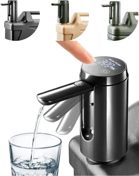 Automatic Touch Control Water Pump, Compatible With Most Water Container Brands, Only for 5 Gallon,4.8, 3.5, 3.2Gal, Black Portable Foldable Helical Faucet,Type-C Rechargeable Camping Dispenser
