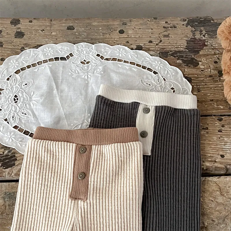 Baby Ribbed Fleece Lined Button Leggings