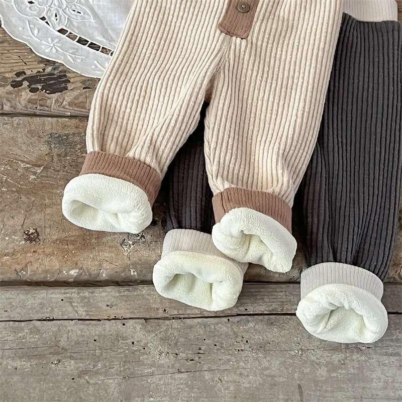 Baby Ribbed Fleece Lined Button Leggings