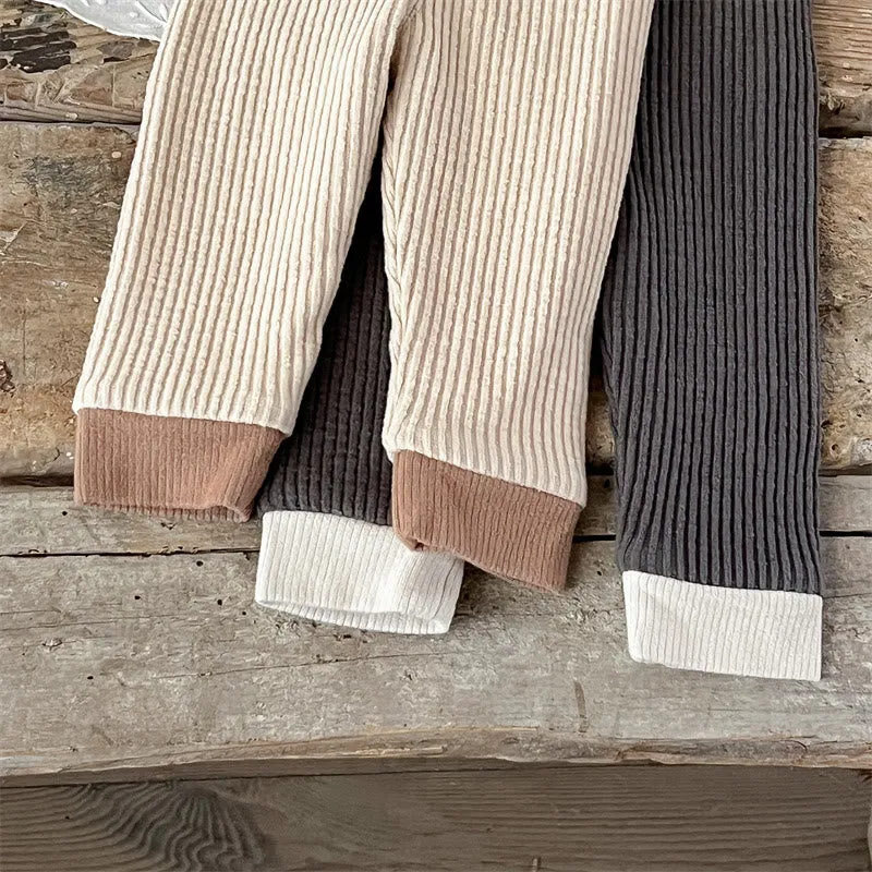 Baby Ribbed Fleece Lined Button Leggings