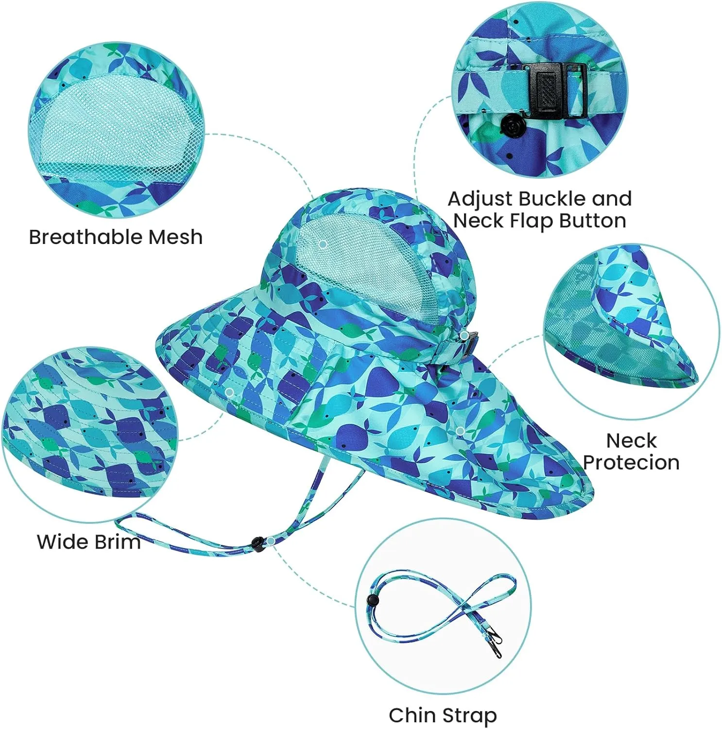 Baby Sun Hat UPF 50  Sun Protective Toddler Wide Brim Hat Swim Beach Pool Outdoor Hat for Baby Boys Girls