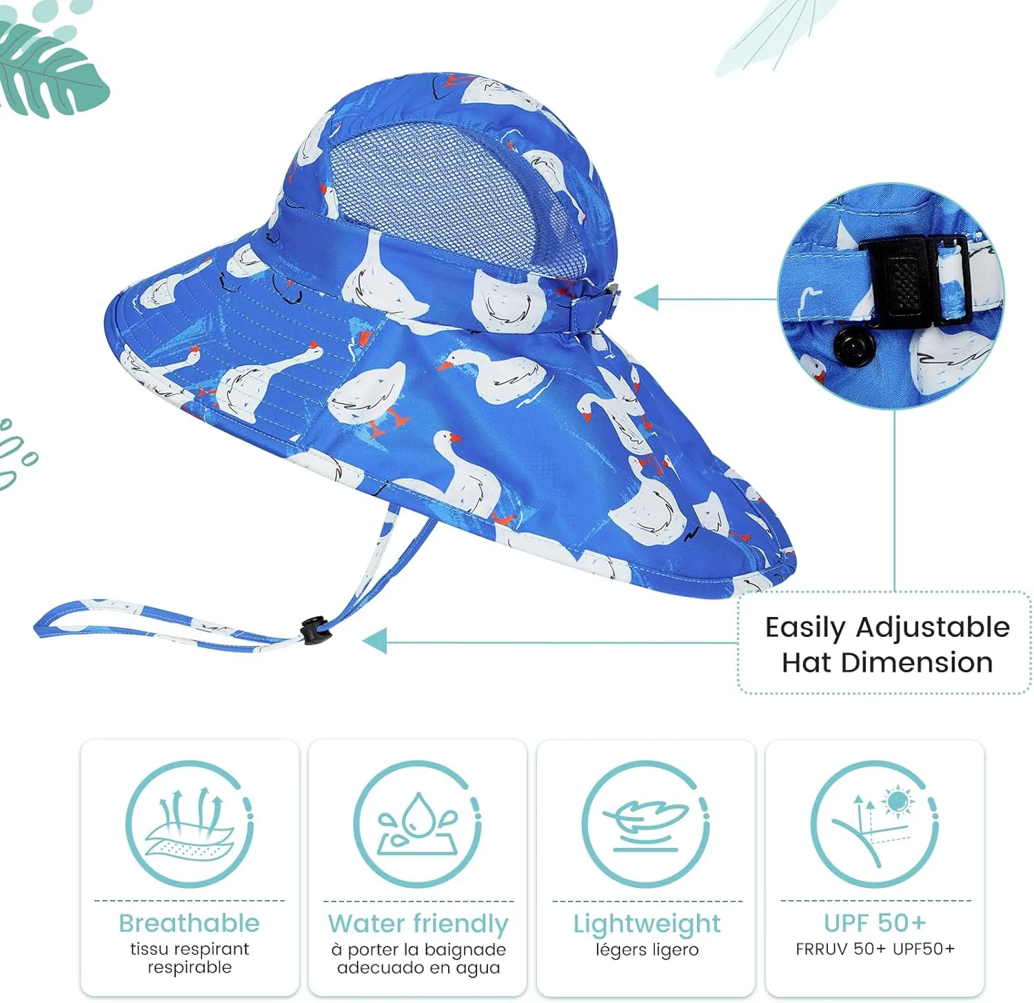 Baby Sun Hat UPF 50 Sun Protective Toddler Wide Brim Hat Swim Beach Pool Outdoor Hat for Baby Boys Girls