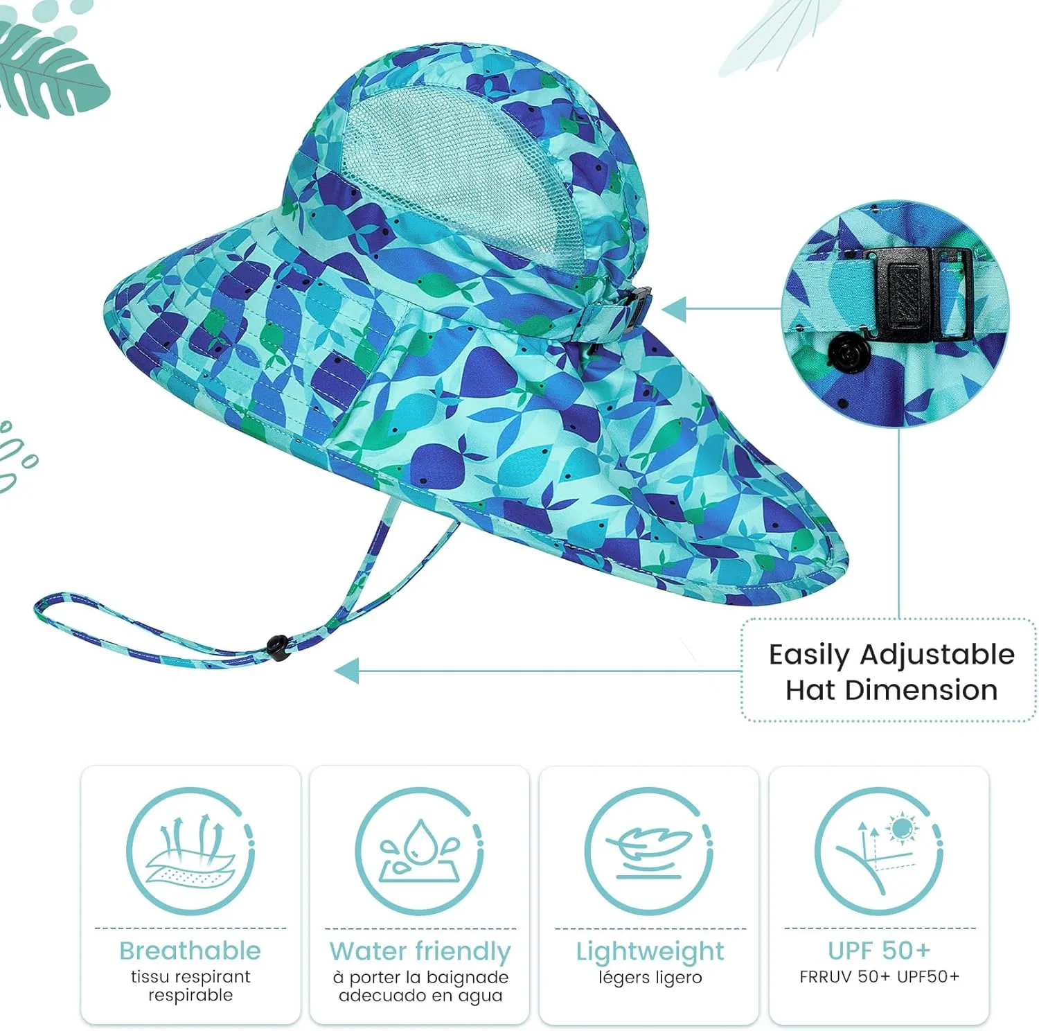 Baby Sun Hat UPF 50  Sun Protective Toddler Wide Brim Hat Swim Beach Pool Outdoor Hat for Baby Boys Girls