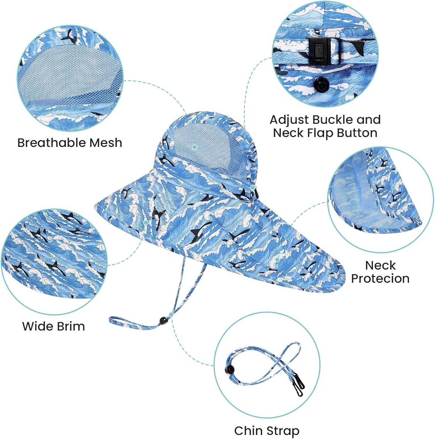 Baby Sun Hat UPF 50 Sun Protective Toddler Wide Brim Hat Swim Beach Pool Outdoor Hat for Baby Boys Girls