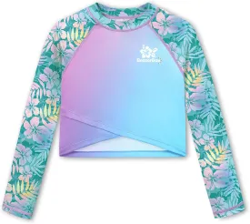 BesserBay Girls UPF 50  Long Sleeve Mock Neck Crossover Hem Swim Crop Top 4-12 Years