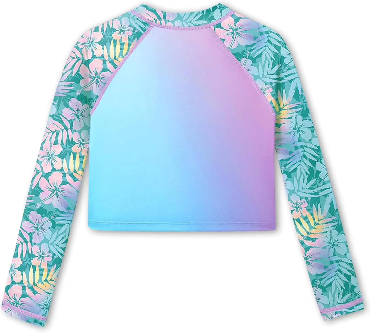 BesserBay Girls UPF 50  Long Sleeve Mock Neck Crossover Hem Swim Crop Top 4-12 Years