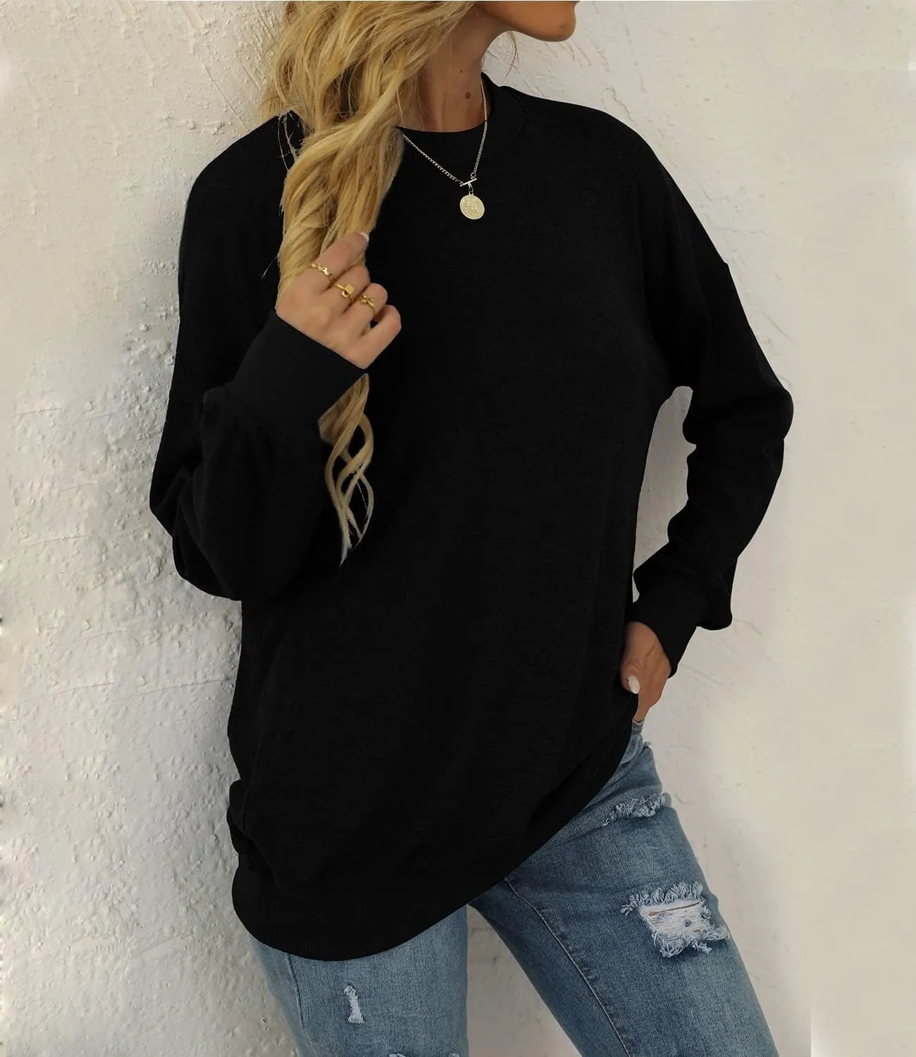 BEUFRI Oversized Sweatshirts for Women Crew Neck Long Sleeve Tunic Shirt Tops for Legging