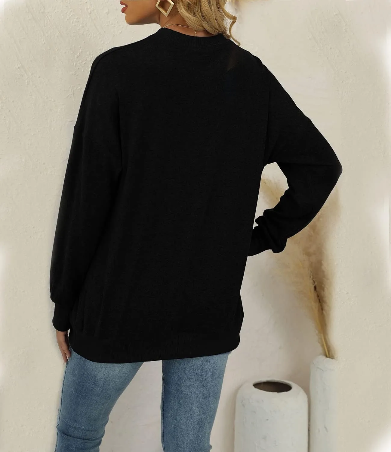 BEUFRI Oversized Sweatshirts for Women Crew Neck Long Sleeve Tunic Shirt Tops for Legging