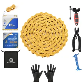 Bike/E-Bike Chain Kit 8-11Speed Multi-Function Bike Mechanic Repair Kit Chain Breaker/Bicycle Chain Pliers/Chain Measuring Device/- for Shimano SRAM Campagnolo -Titanium Gold (X8-Titanium Gold)