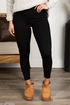 Black Wide Waistband Fleece Lined Leggings