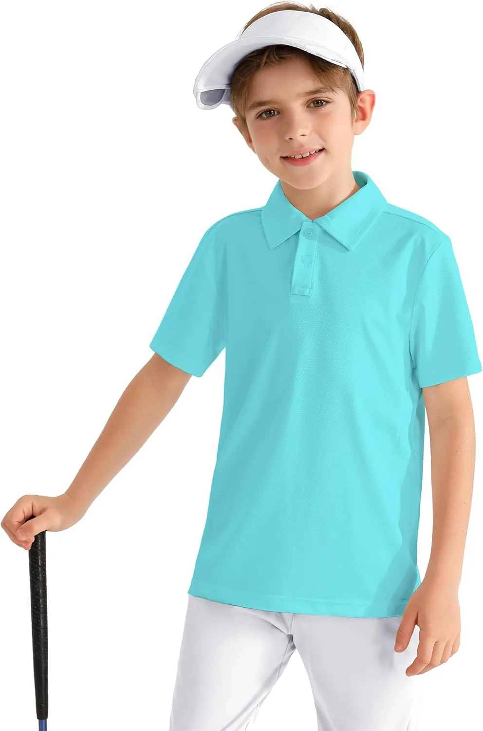 Boys' Performance Polo Shirt - Golf Grid Short Sleeve Collar Shirts Youth Stretch Quick Dry Lightweight Athletic UPF50 