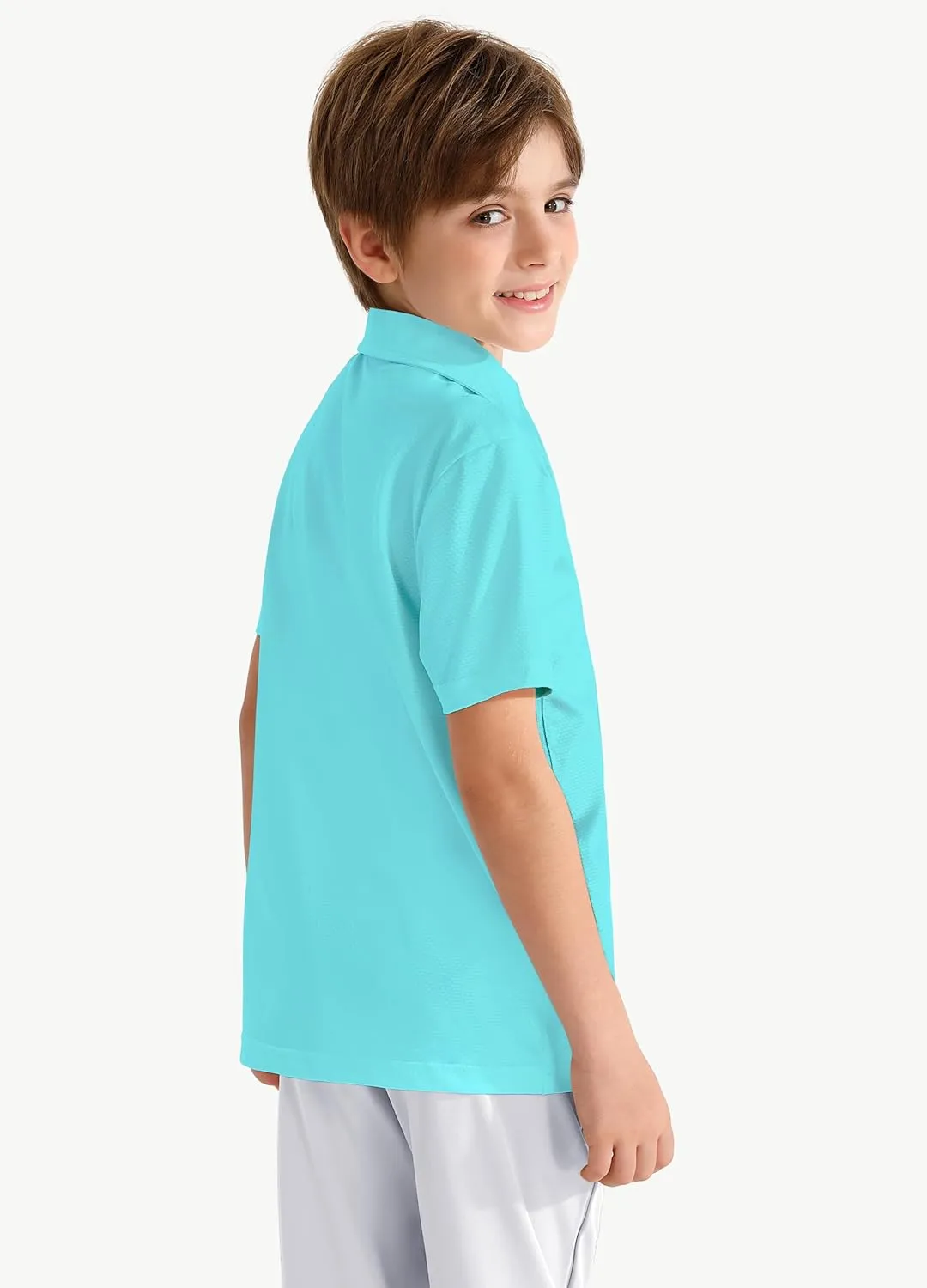 Boys' Performance Polo Shirt - Golf Grid Short Sleeve Collar Shirts Youth Stretch Quick Dry Lightweight Athletic UPF50 
