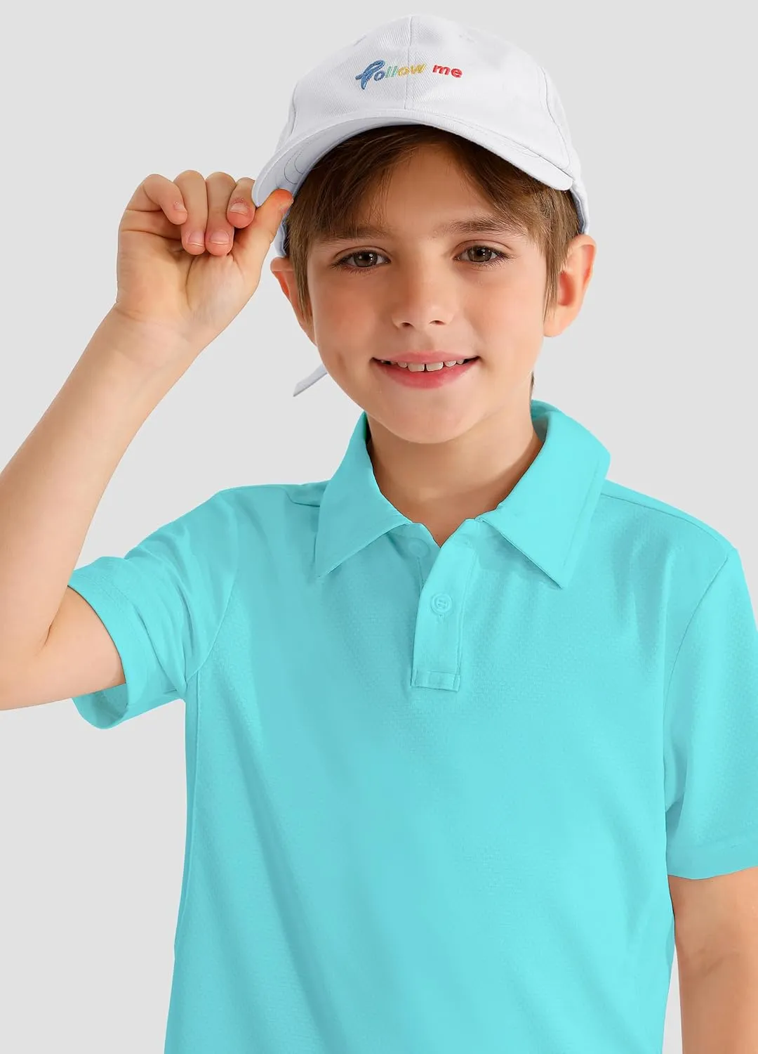 Boys' Performance Polo Shirt - Golf Grid Short Sleeve Collar Shirts Youth Stretch Quick Dry Lightweight Athletic UPF50 