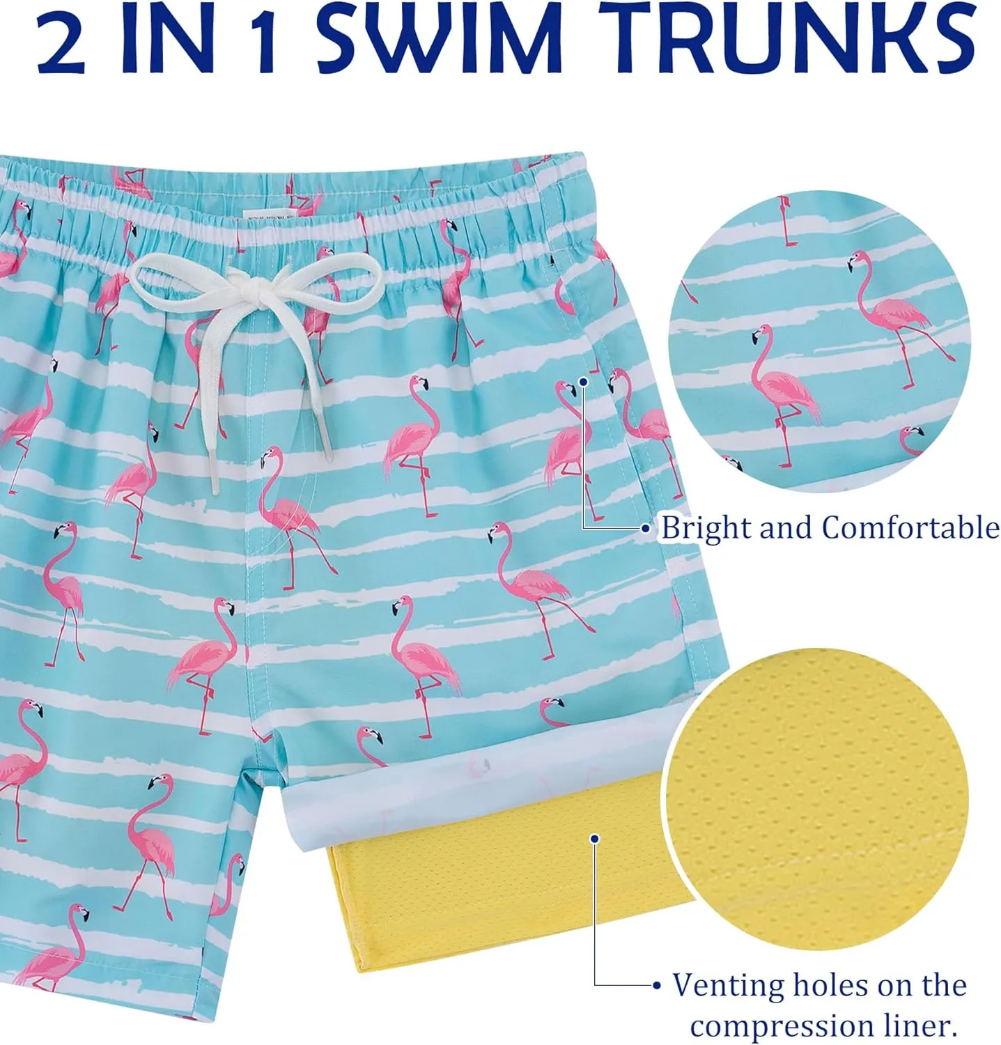 Boys Swim Trunks with Compression Liner Casual Bathing Suit for Kids Swim Shorts 6-18 Years