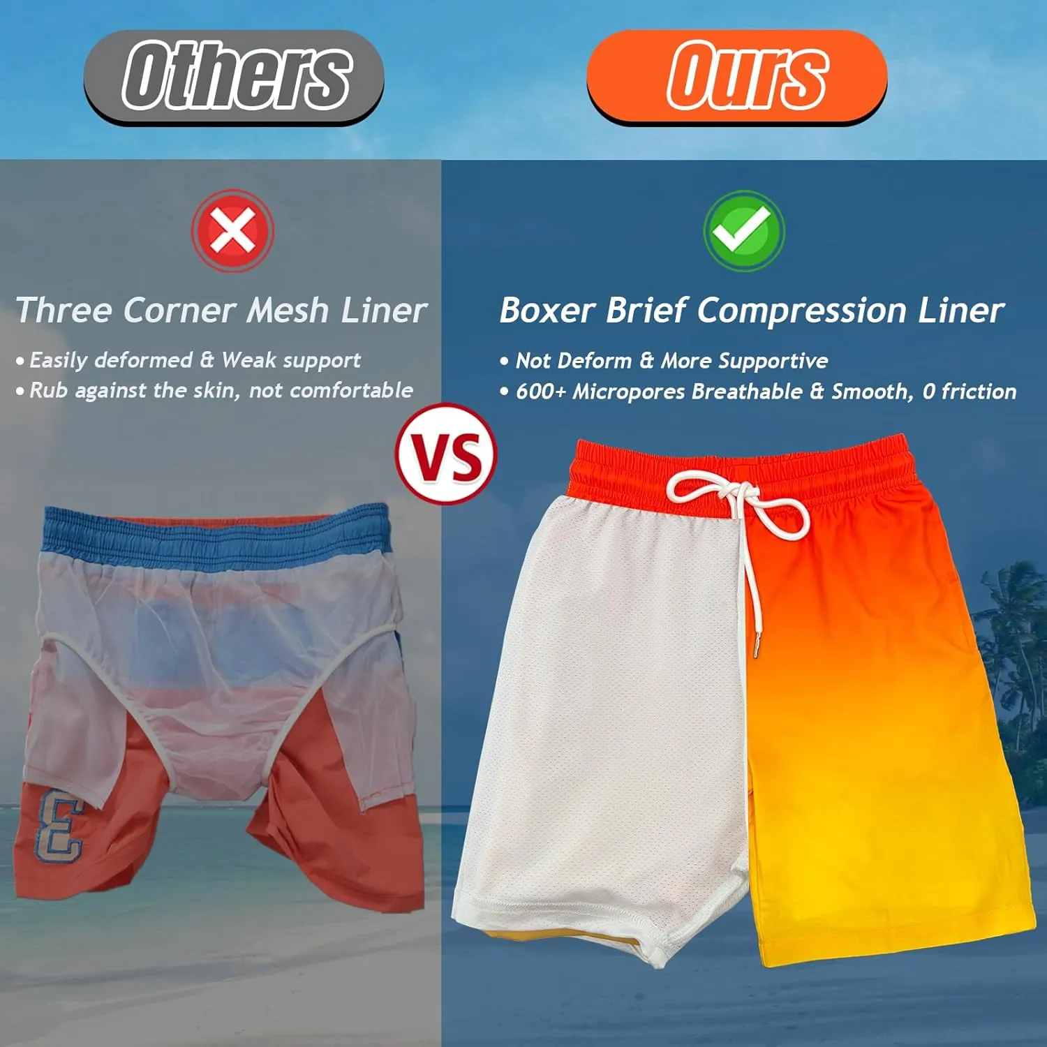 Boys Swim Trunks with Compression Liner Swim Shorts Bathing Suit UPF50 Stretch Swimwear for Boy Quick Dry, 5-16Y