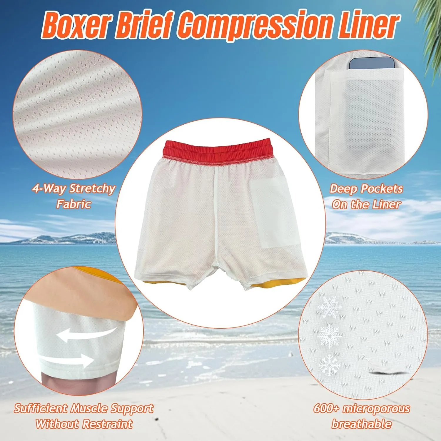 Boys Swim Trunks with Compression Liner Swim Shorts Bathing Suit UPF50 Stretch Swimwear for Boy Quick Dry, 5-16Y