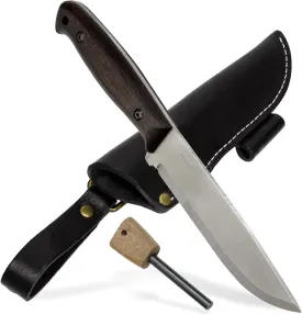 BPS Knives Nighthawk Adventurer - Camping Knife - Fixed-Blade Stainless Steel Survival Knife - Black Leather Sheath and Firestarter - Outdoor Full Tang Knives - Bushcraft Knives