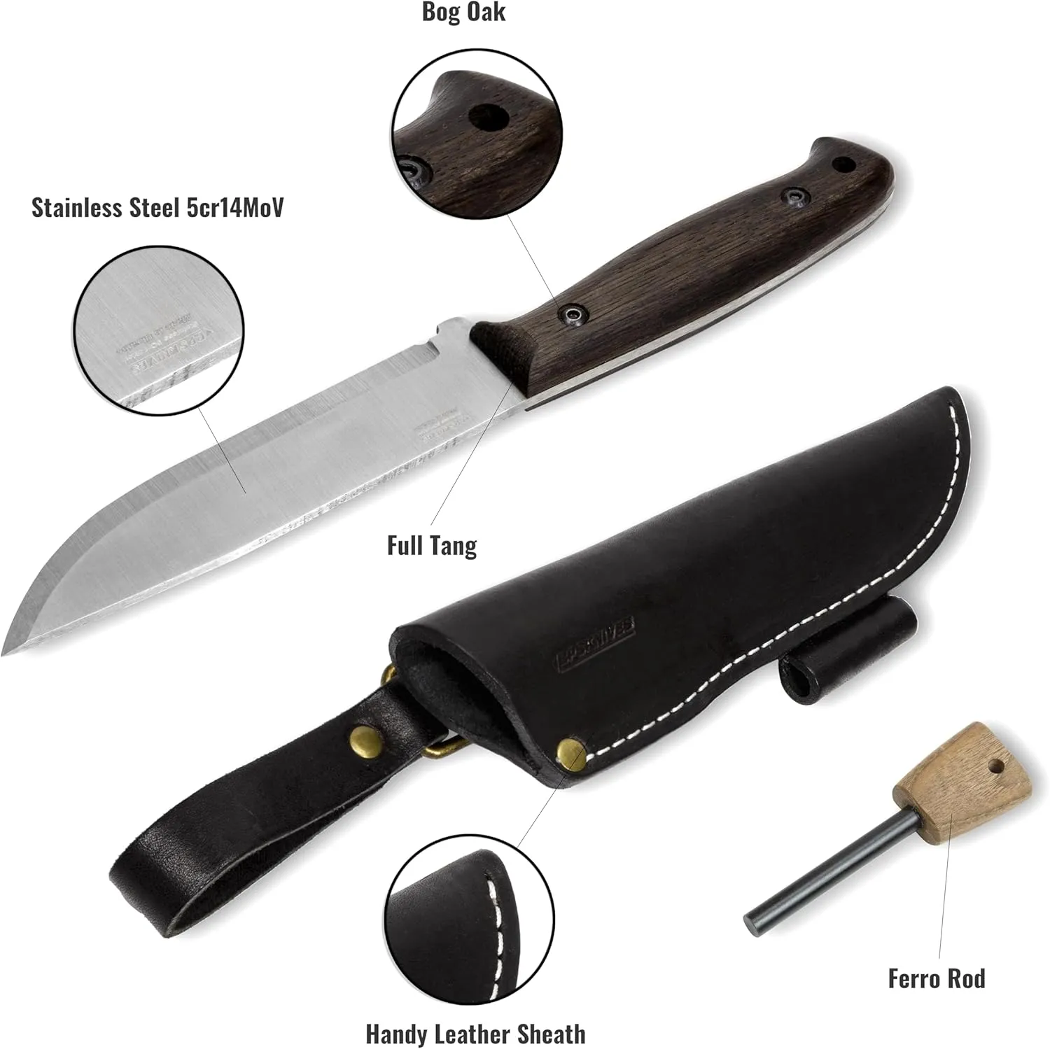BPS Knives Nighthawk Adventurer - Camping Knife - Fixed-Blade Stainless Steel Survival Knife - Black Leather Sheath and Firestarter - Outdoor Full Tang Knives - Bushcraft Knives