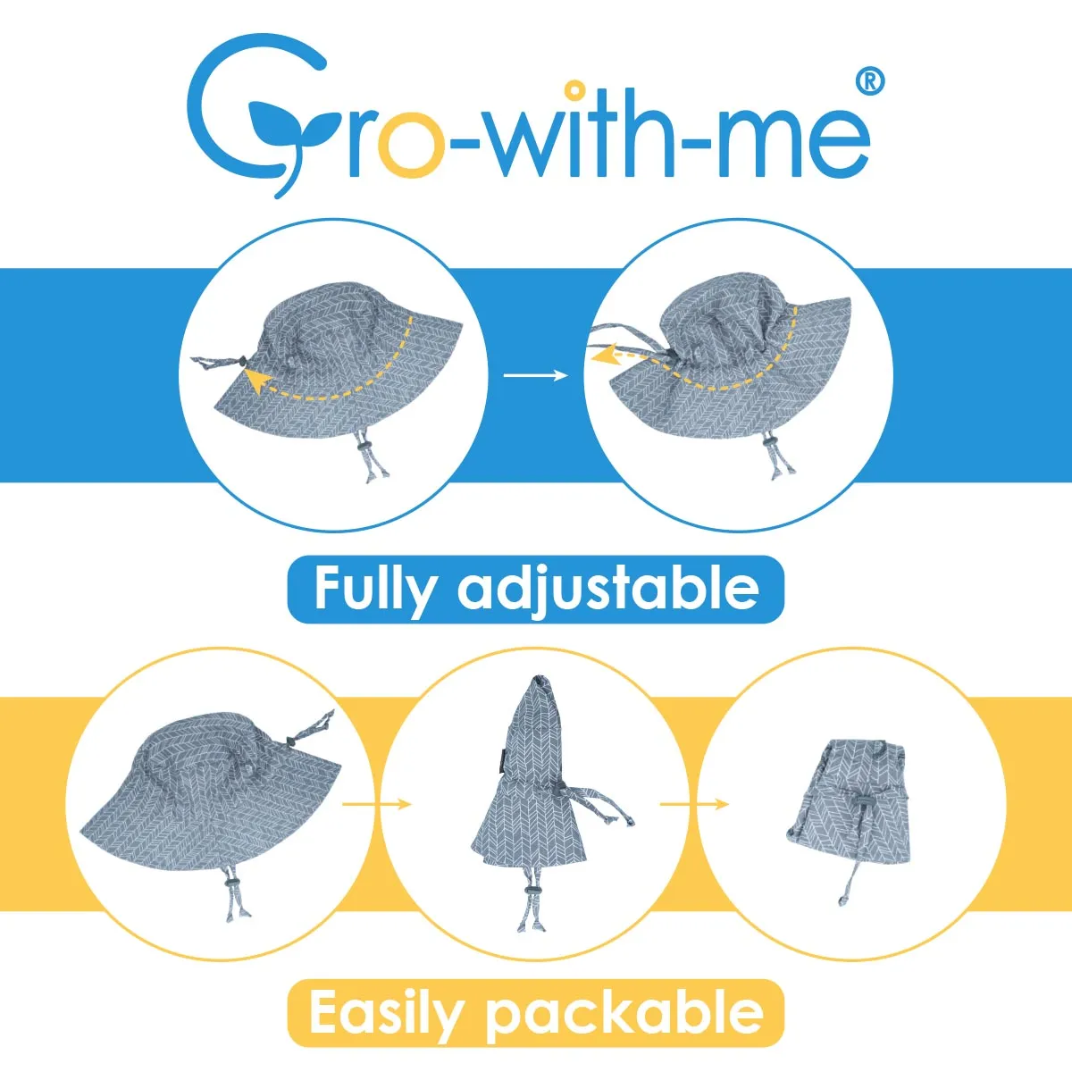 Bucket Cotton Sun Hat, 50  UPF, Adjustable  – Grey