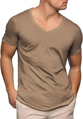 Casual Short Sleeve Shirts for Mens Deep V Neck T Shirts Muscle Slim Fit Tee Low Cut Stylish Tops