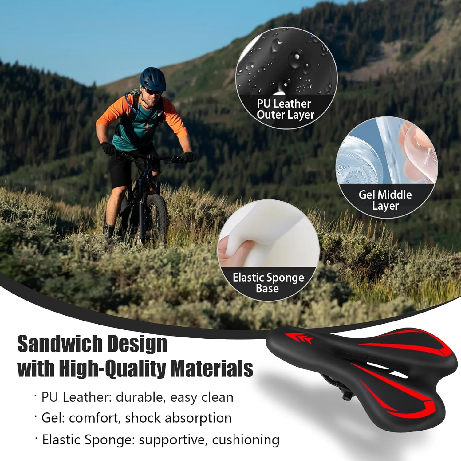 Comfortable Bike Seat for Men & Women,Ozikutech Universal Fit Bicycle Saddle for Mountain BMX City and Road Bikes - Waterproof & Shock-Absorbing