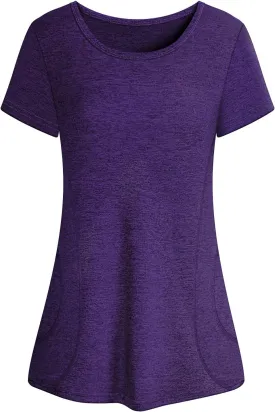Cucuchy Womens Yoga Tops Flowy Fitness Workout Shirts Short Sleeve Activewear